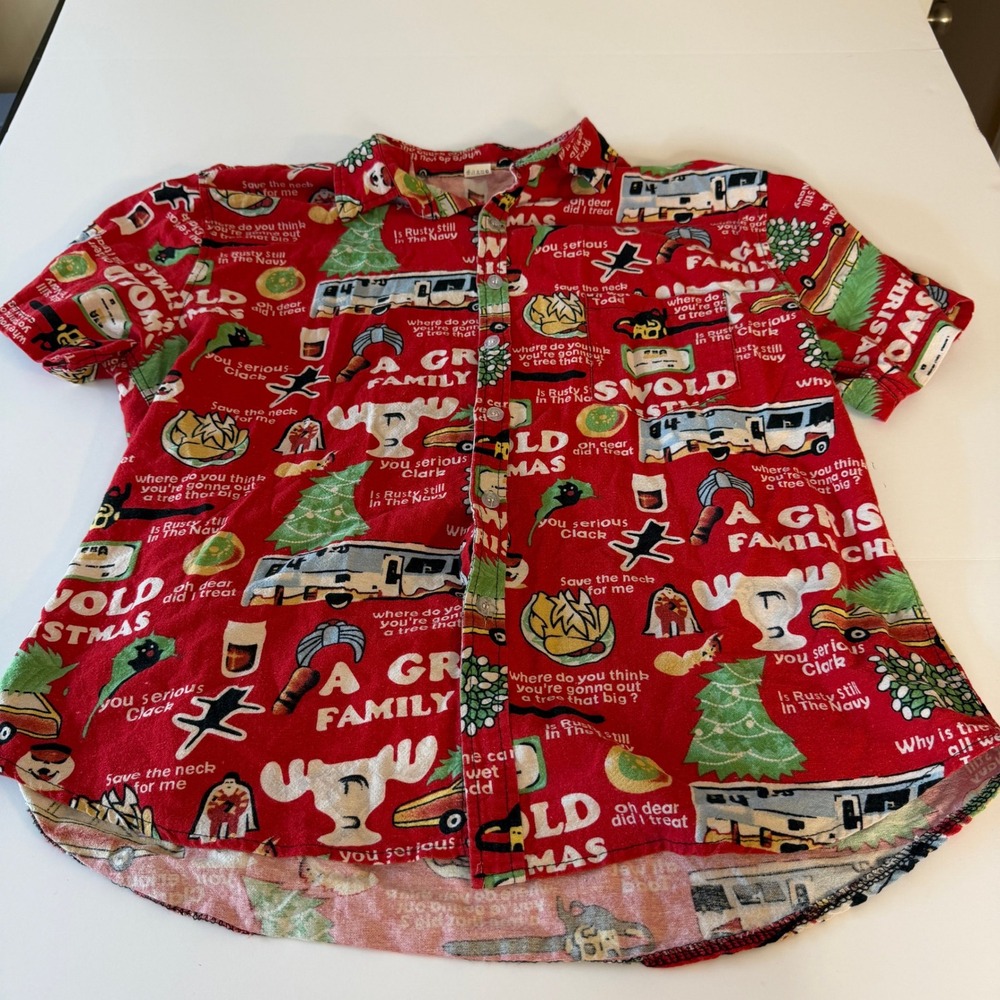 National Lampoon Christmas Vacation Griswold Family Button Up Shirt Red XXL